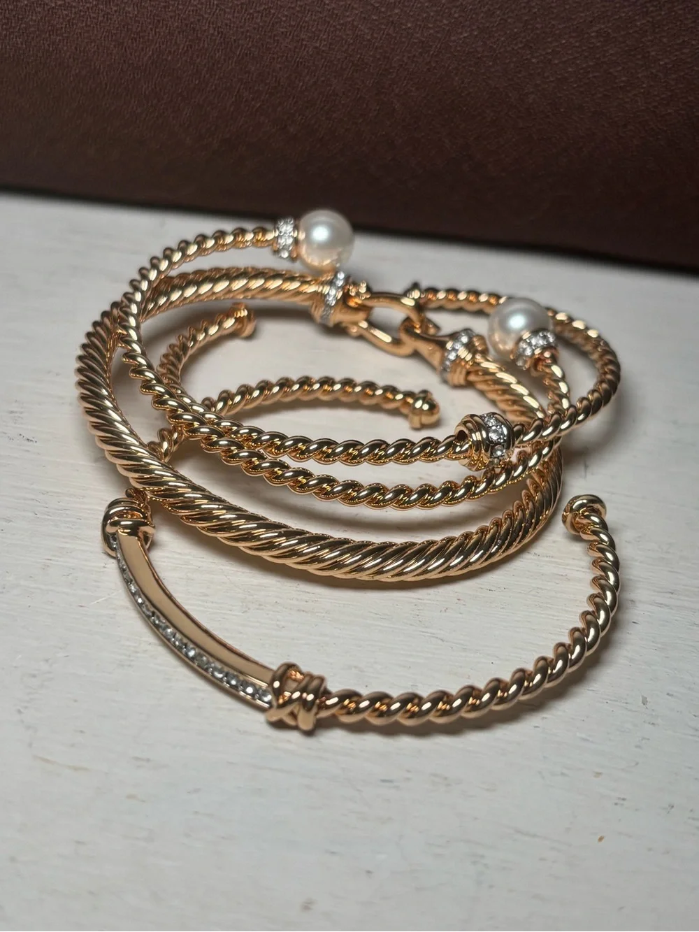 Gold Tone Stackable Rope Bangle Set - Women Jewelry